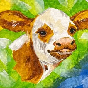 Charming Hand Painted Calf Canvas Art